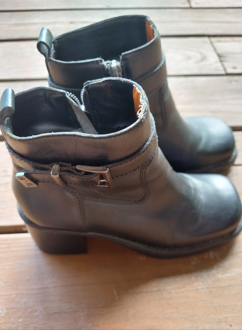 Y2K Harley Davidson Chunky Black Leather Ankle Boots Moto Biker Women's Sz 7 M